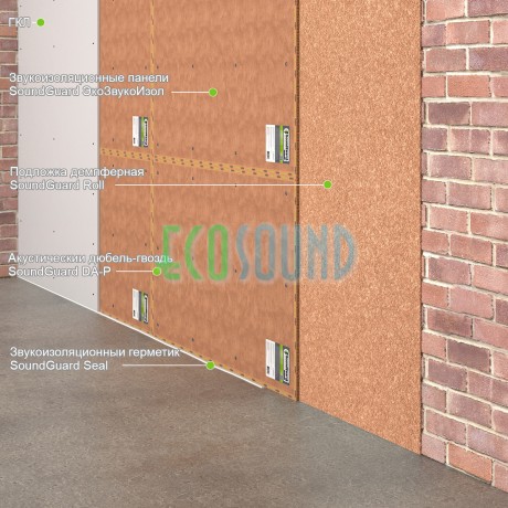 Звукоизоляционные панели SoundGuard ЭкоЗвукоИзол Огнестойкая 1200×800×13 мм